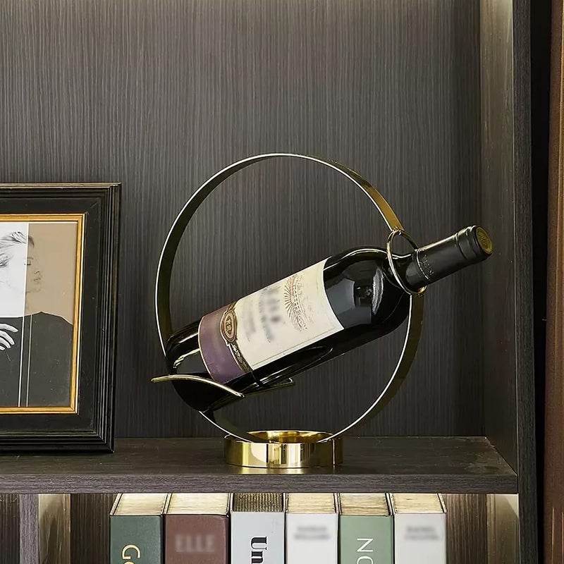 GeLive Gold Wine Bottle Holder Single Bottle Display Stand Freestanding Wine Rack Kitchen Table Decor Wine Shelf Countertop Artistic Home Crafts Decoration Coffee Bar Barware Accessory Wine Lover Gift - Image 2